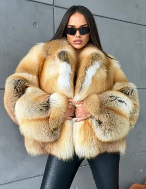 Короткая шуба из золотой альпийской лисы - фото 0
