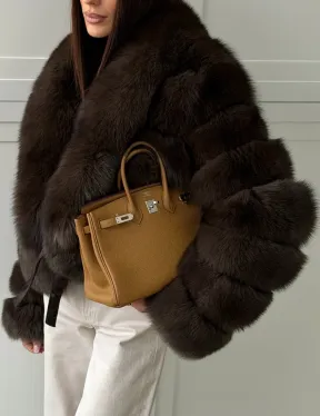 Полушубок-кроп из песца с шалевым воротником - фото 2