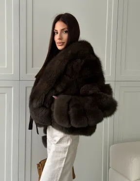 Полушубок-кроп из песца с шалевым воротником - фото 11