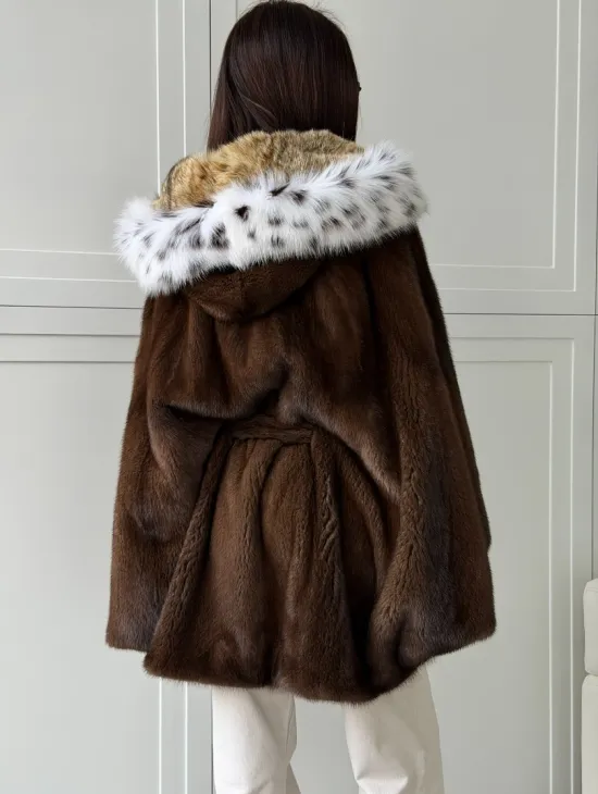 Норковая шуба с капюшоном по рысь - фото 3