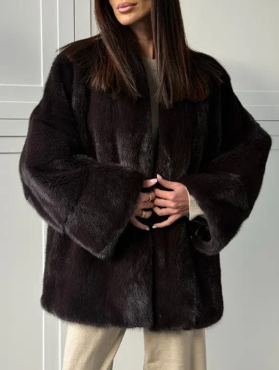 Женский норковый полушубок с V - образным воротником - фото 5