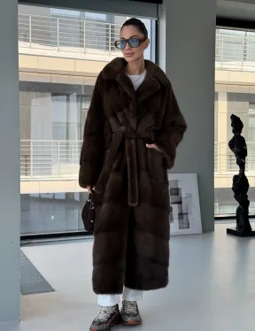 Коричневая норковая шуба - кимоно - фото 14