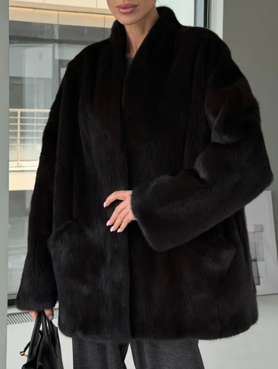 Модный норковый жакет «тренд 2026» Dark Espresso - фото 1