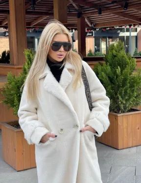 Экошуба в белом цвете с английским воротником - фото 0