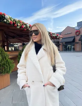 Экошуба в белом цвете с английским воротником - фото 1