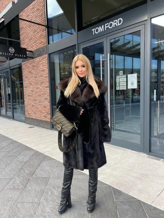 Норковая шуба с капюшоном из меха соболя  седена 1/2 - фото 8