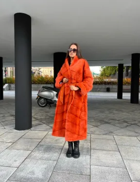 Шуба из меха скандинавской норки в оранжевом оттенке - фото 4