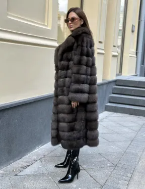 Изысканное пальто из баргузинского соболя с английским воротником седина 1/2 - фото 2