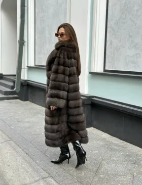 Изысканное пальто из баргузинского соболя с английским воротником седина 1/2 - фото 7