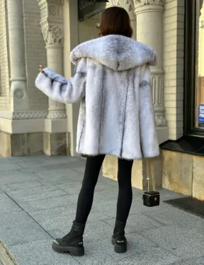 Шуба норковая крестовка Silver Cross с капюшоном - фото 5