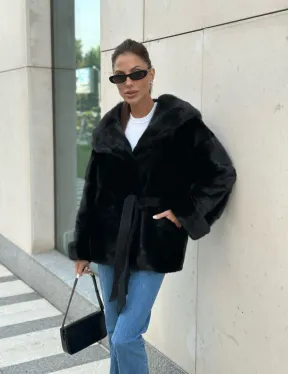 Черная норковая шуба с капюшоном - автоледи - фото 3