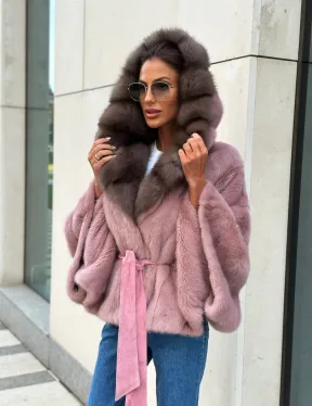 Пудра летучка из меха норки, капюшон куница - фото 0