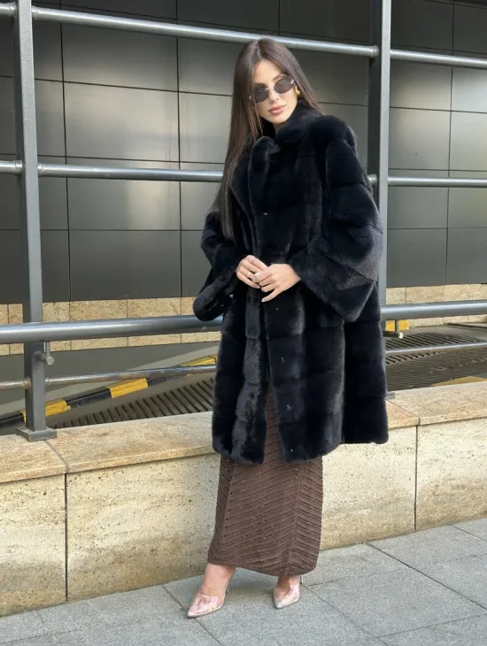 Шуба норковая английский воротник - цвет инфинити - фото 9