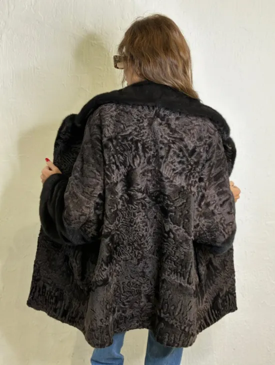 Кимоно каракульча английский воротник паркет - коричневый - фото 3