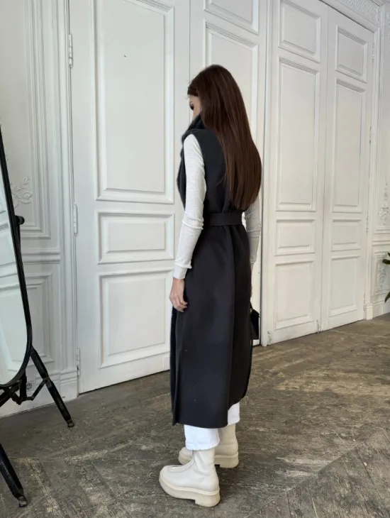 Пальто из кашемира с отделкой из меха норки - фото 7