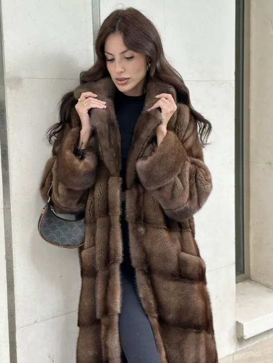 Норковая шуба NAFA соболиного натурального цвета - фото 3