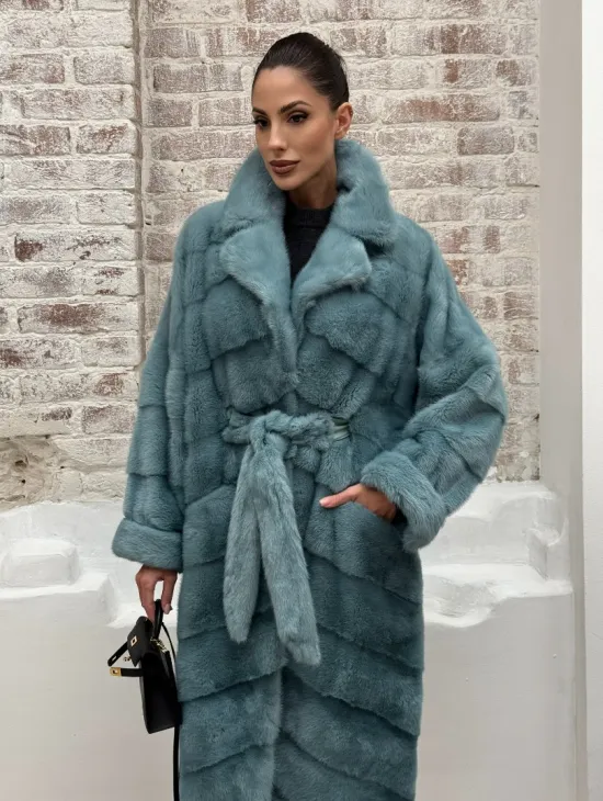 Норковая шуба в цвете TIFFANY - фото 4