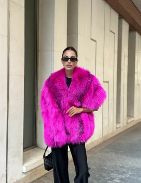 Накидка - палантин из меха чернобурки - фуксия - фото 9