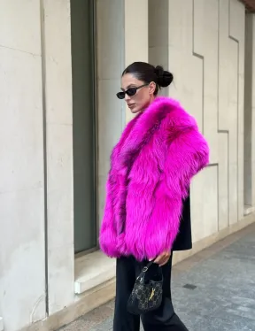 Накидка - палантин из меха чернобурки - фуксия - фото 4